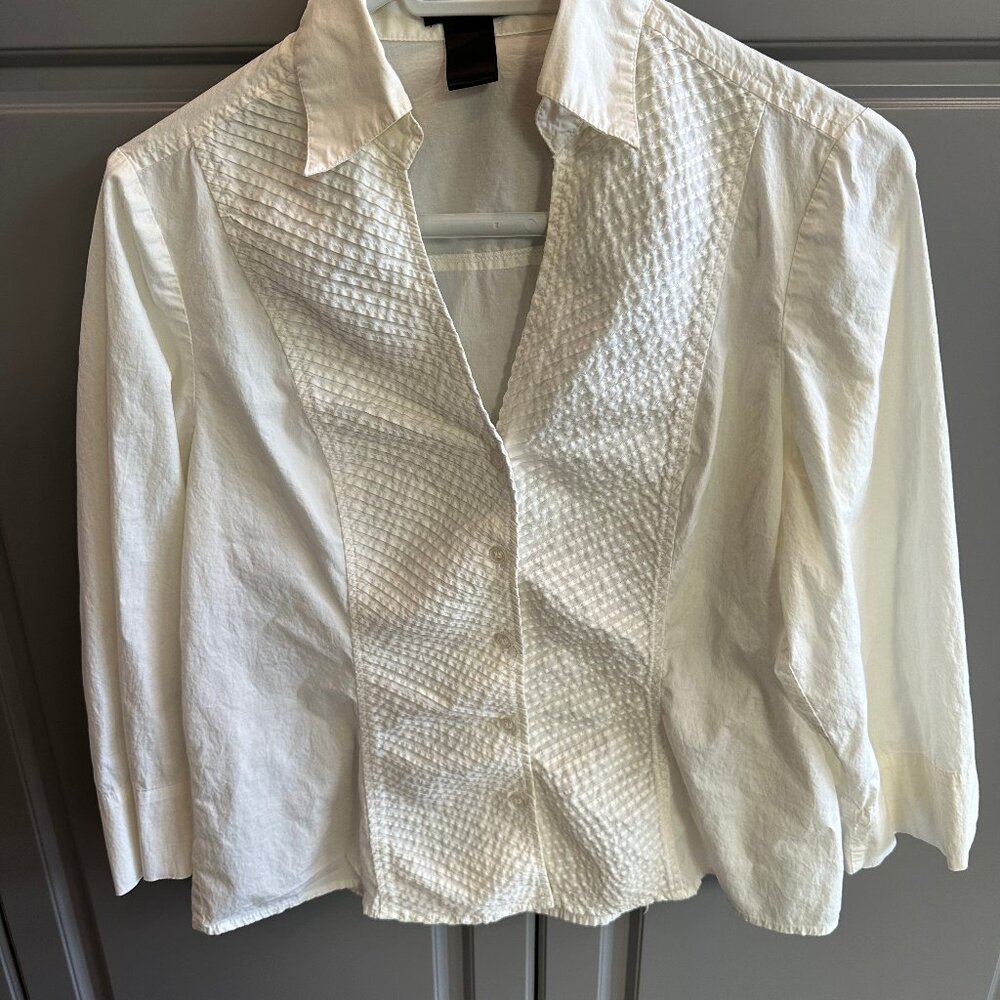 Spense White 5-Button Blouse | Size Medium (Estimated) | Classic Work Top